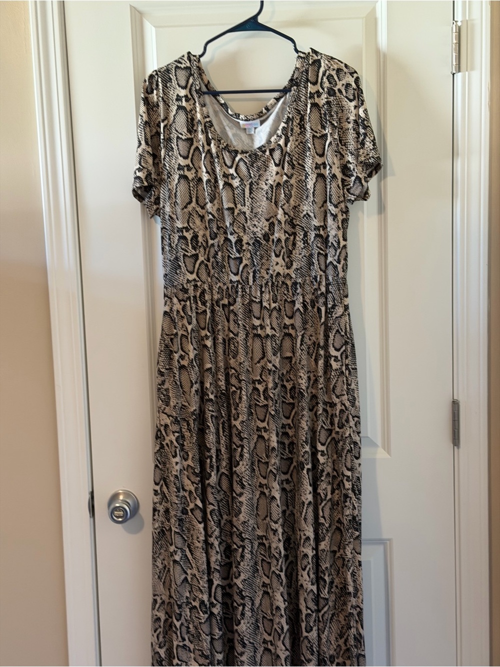 LuLaRoe Beige and Black Snake Print V-Neck Maxi Dress